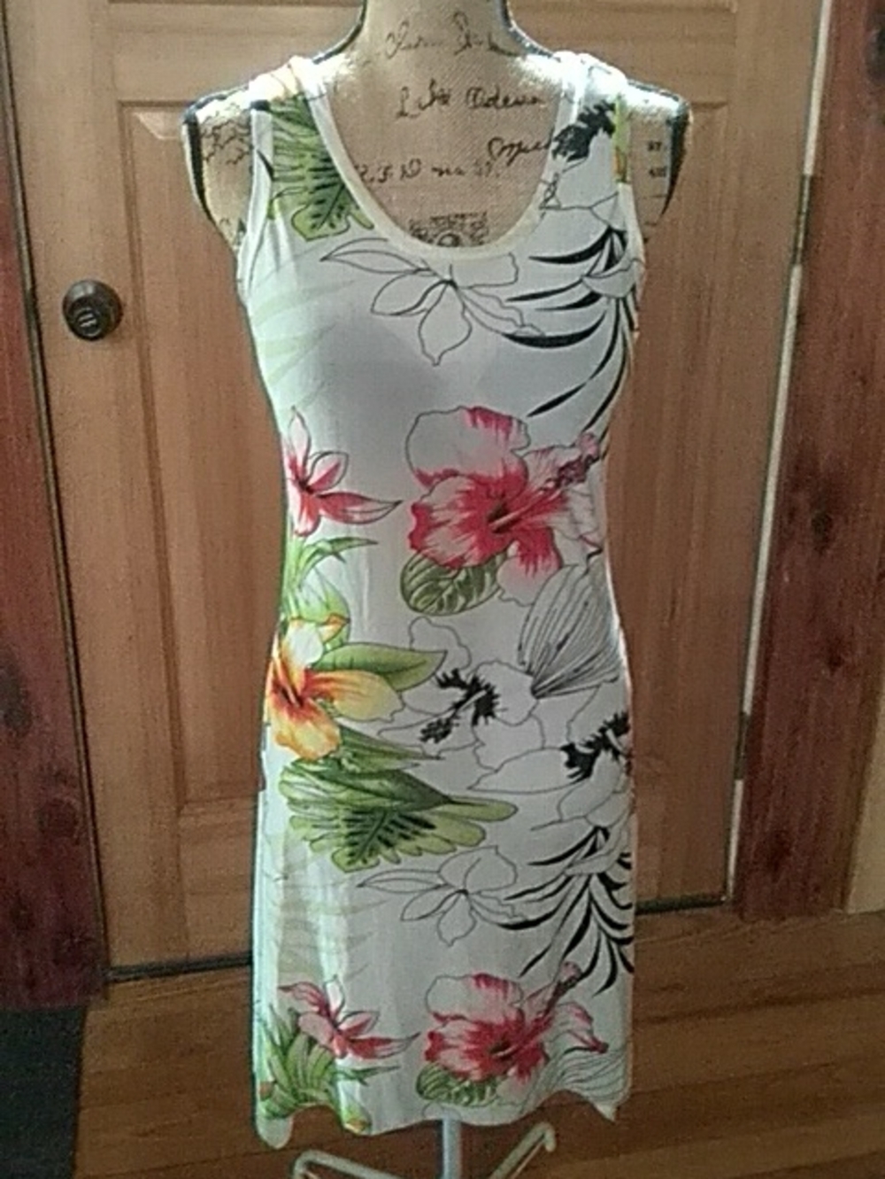 Sleeveless White Midi Dress with Pink & Yellow Floral Print